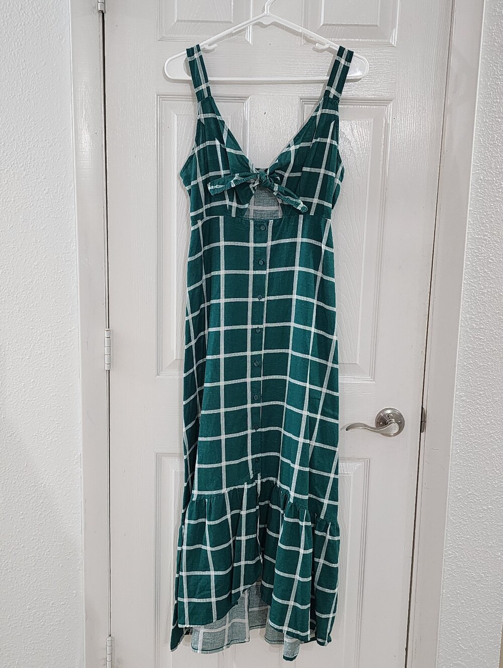 ASOS Green Plaid Tie Front Cutout Midi Dress Size 4 US 8 UK Plaid Sundress